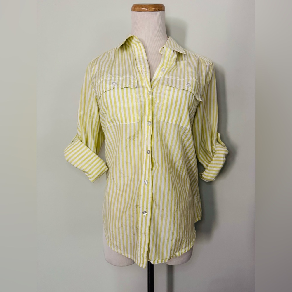 [Ann Taylor] Yellow and White Striped Silk Blend Blouse Sz: 2